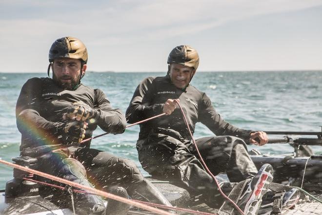 Spindrift racing team during a training session aboard the GC32 in Quiberon Bay © Spindrift Racing